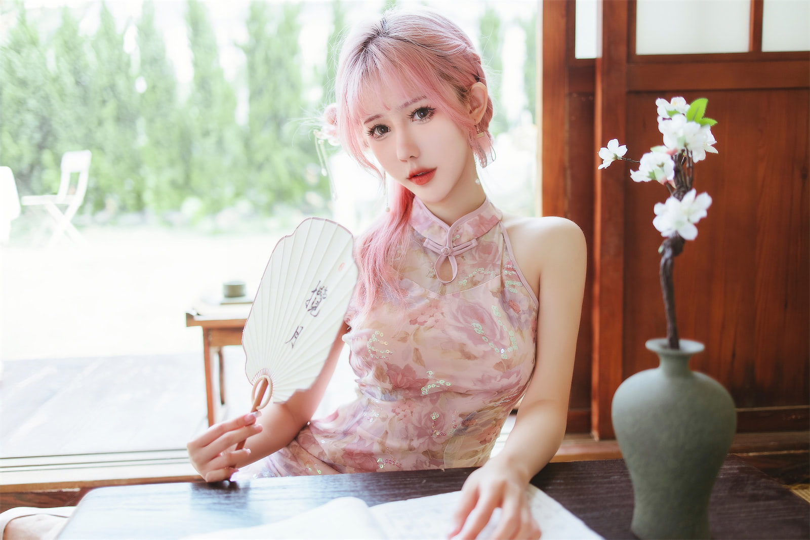 仙女月粉色旗袍3
